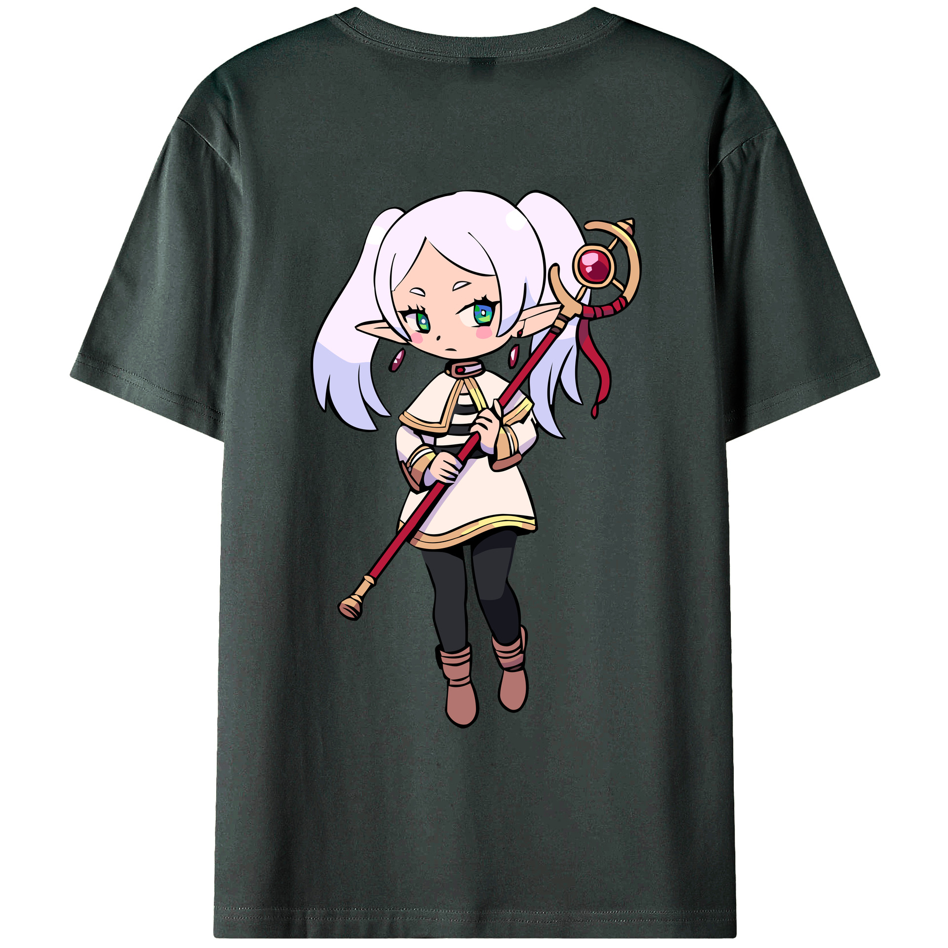 （画像用） 葬送のフリーレン Frieren 綿100％ メンズ半袖Tシャツ（バックプリント） 通気性